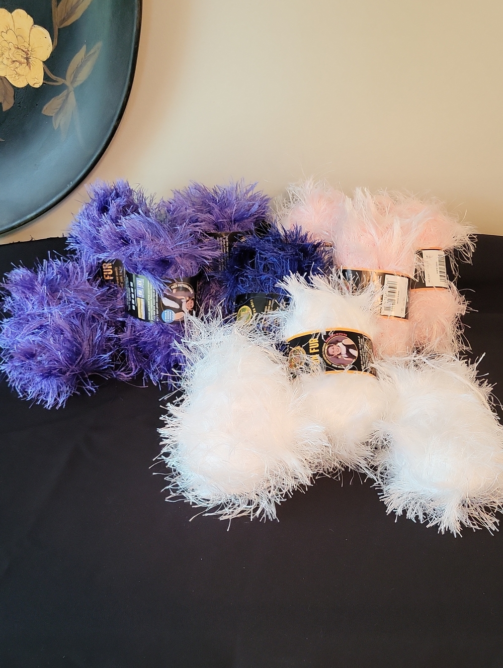 11 Lion Brand Fun Fur Lot Of Yarn Purple, Pink, And White & Blue